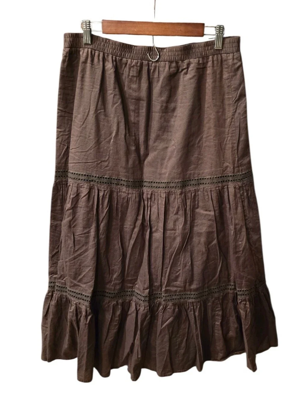 Modern / Y2K Era (RN 54023) Unbranded Tiered Maxi Skirt Brown Small Medium